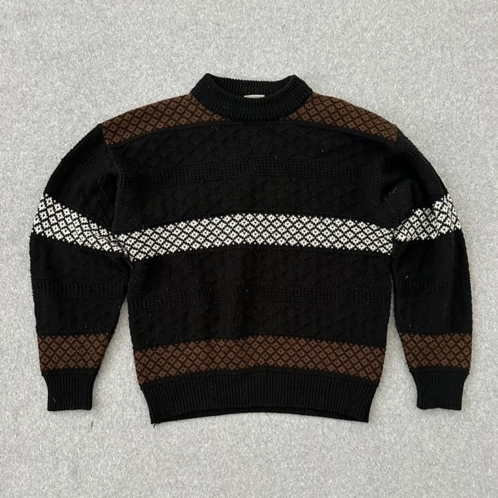 Vintage Giorgio di Firenze Sweater Men Large Black Chunky Geometric Knit Italian